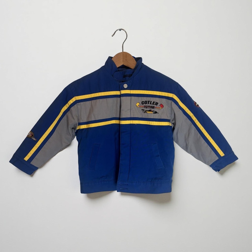 Vintage Cotler Kids Blue and‎ Gray Cotton Racing Jacket with Stripe Size 5